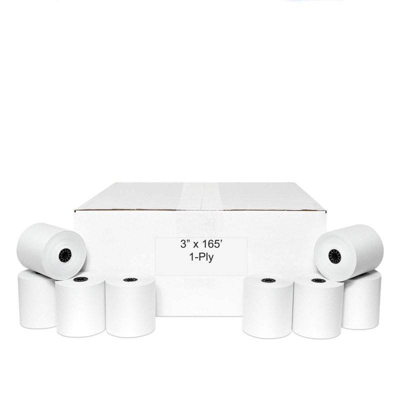 PosPaperRoll 3" x 165' CASH REGISTER ROLLS,1 PLY BOND PRINTER POS PAPER ROLL 50 ROLLS/CASE (Double Solid Core) - Image 1